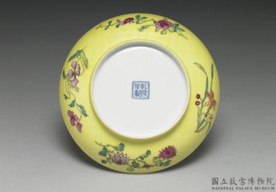 图片[3]-Dish with blue landscape inside a carved polychrome yellow exterior in falangcai painted enamels, Qianlong reign (1736-1795), Qing dynasty-China Archive